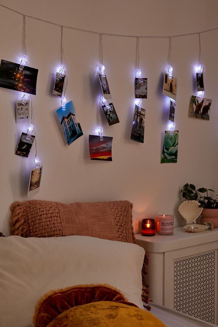 DIY Ideen mit Lichterketten Fotos aufhängen