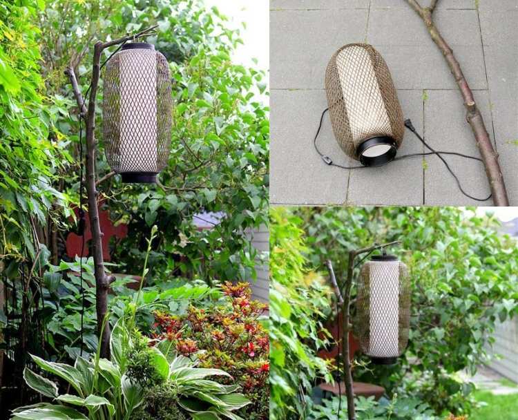 Gartenbeleuchtung selbst gemacht Anleitung für Gartenlampe mit LED Kerzen und Baumzweig