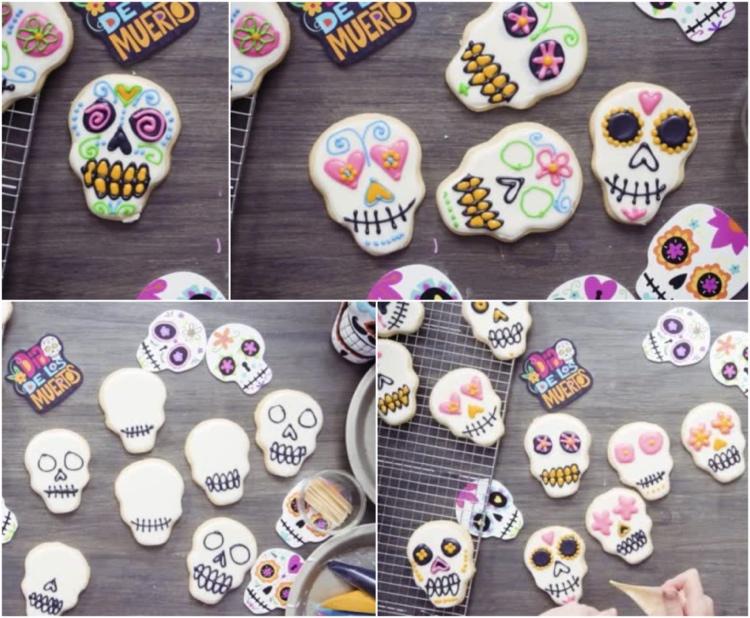 Halloween Cookies verzieren wie Sugar Skulls