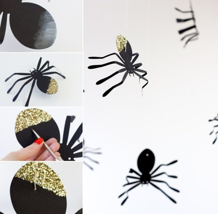 Halloween Hintergrund selber machen - Spinnen mit Glitzer gestalten