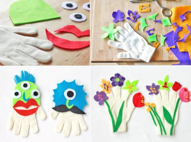 Handschuh Upcycling Idee für Groß und Klein - Monster und Frühlingsblumen aus Filz