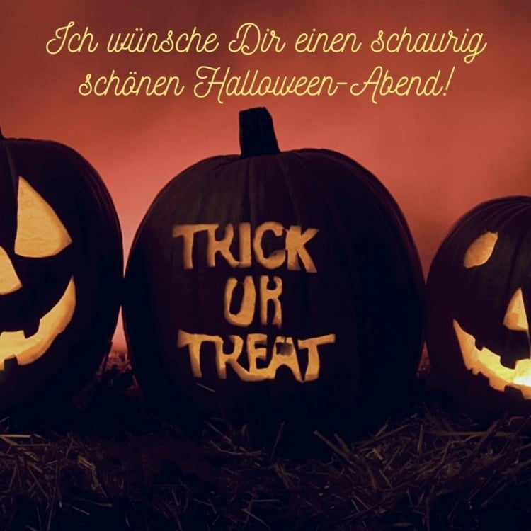 Ich wünsche dir einen schaurig schönen Halloween-Abend - Kürbis mit Trick or Treat Inschrift