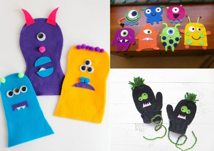 Ideen für Motive für Handschuhe für Kinder - Monster aus Filzstoff mit Wackelaugen