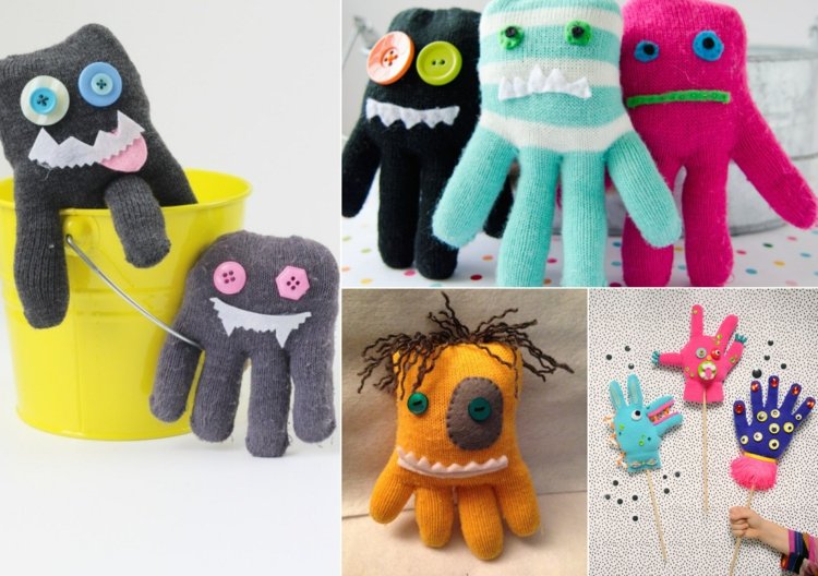 Kaputte oder alte Handschuhe für Kinder in kleine Monster verwandeln - Kreative Recycling-Idee
