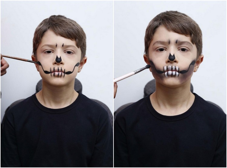 Kinderschminken Halloween einfach Skelett schminken