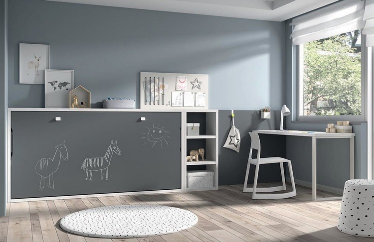 Kinderzimmer modern in grau und blau mit Kreidetafel-Schrank