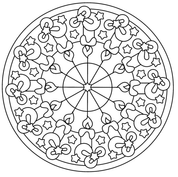 Mandala mit Kerzen zum Ausdrucken und Ausmalen oder als Fensterbild