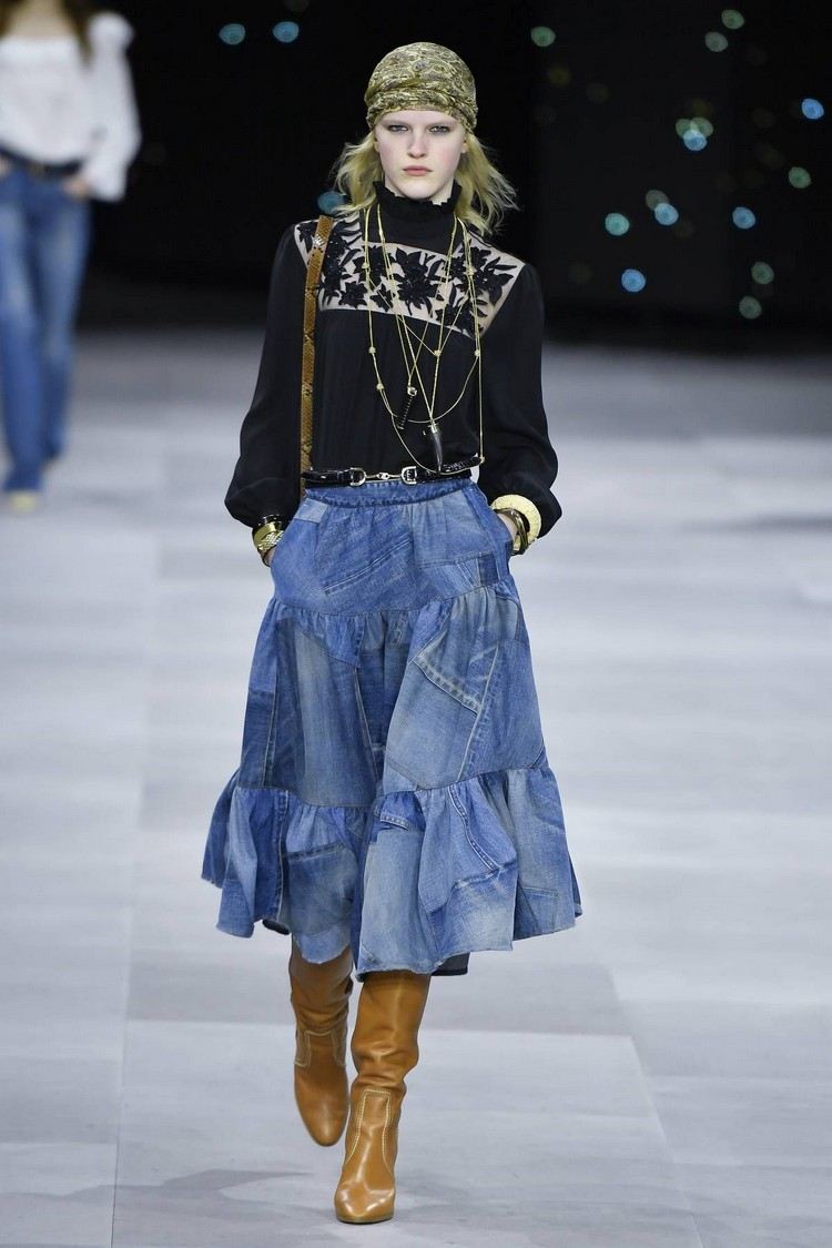 Modetrends Winter 2020 Herbst Outfit mit Jeansrock Midirock kombinieren