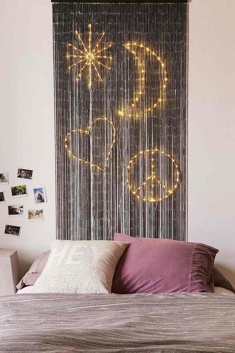 Schlafzimmer mit Lichterketten dekorieren Mond und Sterne Figuren basteln