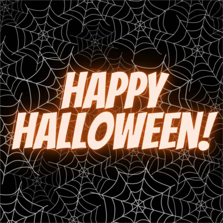 Sprüche zu Halloween - Happy Halloween mit Spinnenweben als Hintergrund