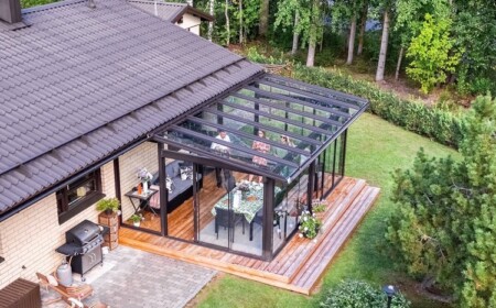 Wintergarten modern als Anbau mit Glasdach und Glaswänden