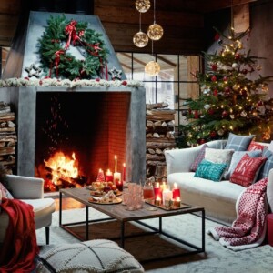 Wohnzimmer im Chalet Stil weihnachtlich dekorieren Ideen