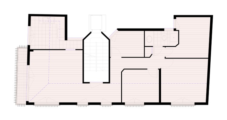 grundriss einer dachwohnung mit platzsparend eingerichteten wohnbereichen