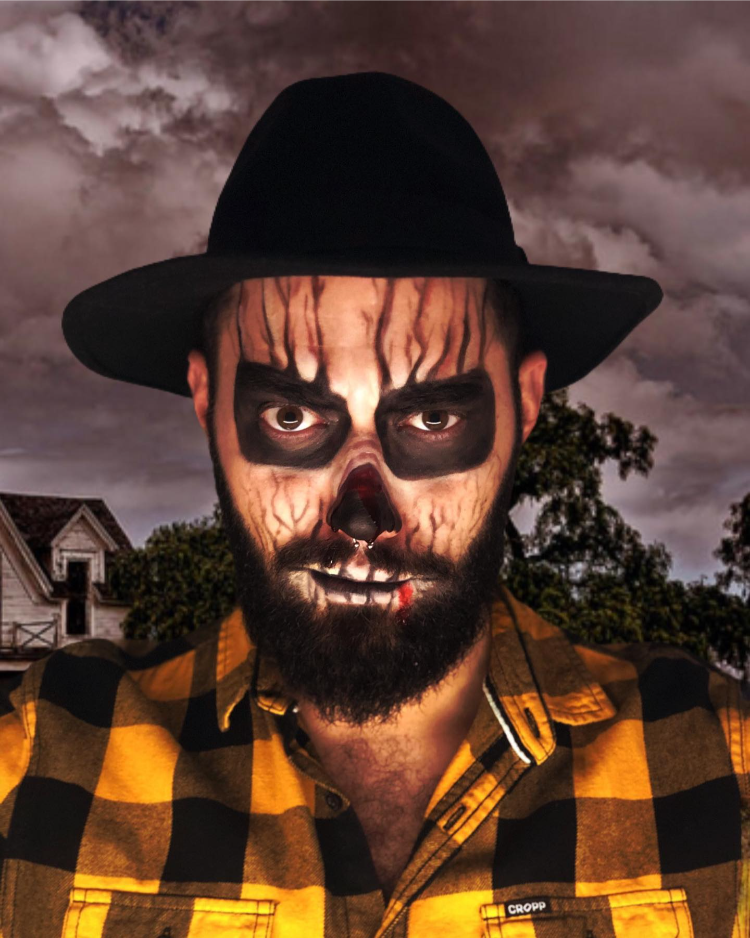 mann mit bart und make up für halloween