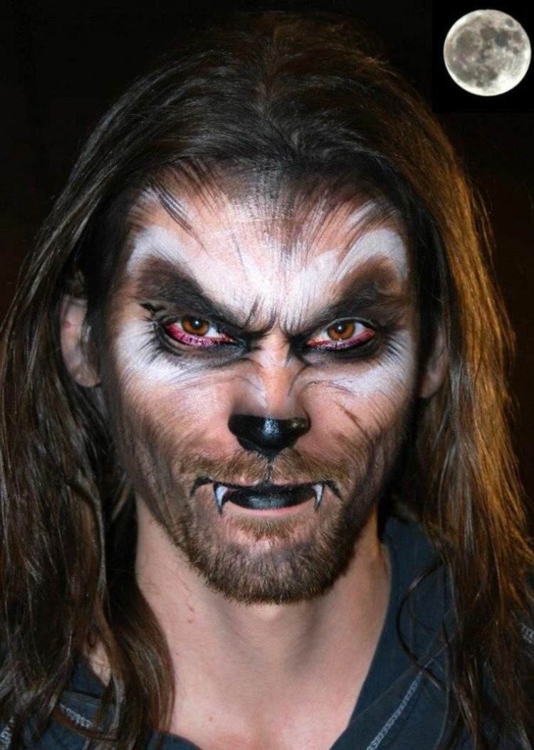 werwolf schminken als halloween make up für männer mit bart
