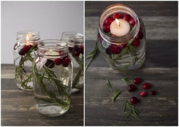 Adventskranz selber machen mit Schwimmkerzen in Glas