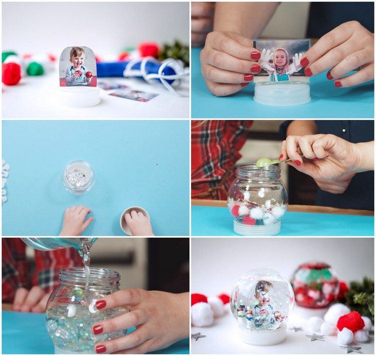 DIY Weihnachtsgeschenke Schneekugel mit Kleinkindern basteln