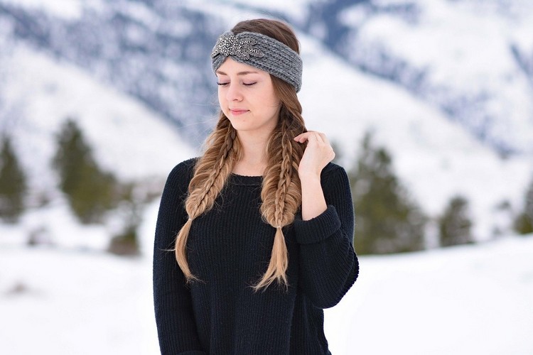 Flechtfrisuren Anleitung Stirnband Winter wie tragen