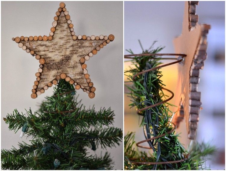 Stern aus Baumrinde Christbaumspitze basteln Idee
