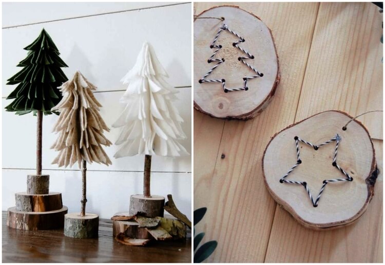 Weihnachtsbaum und Ornamente aus Holz