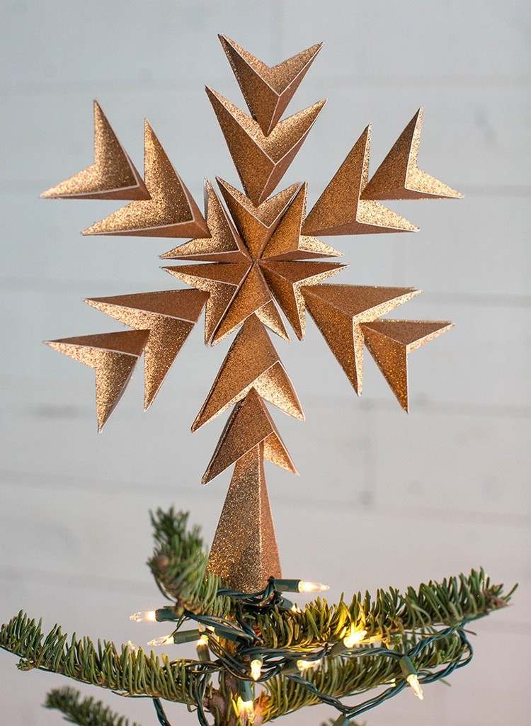 Weihnachtsbaumspitze aus Papier basteln glitzernder Stern