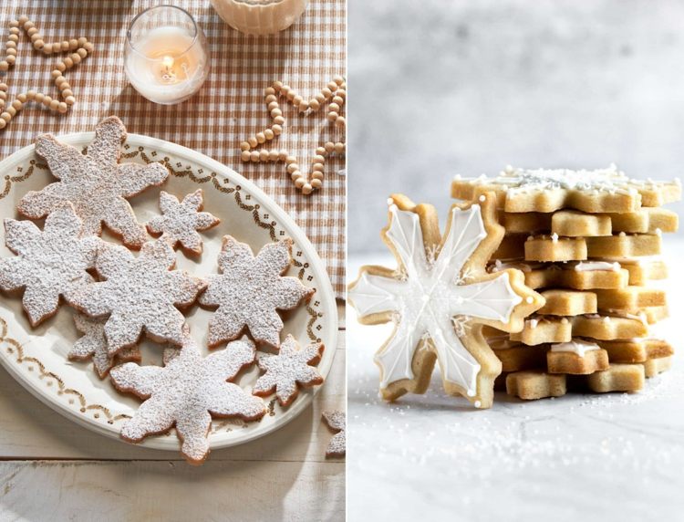 Weihnachtsgebäck Rezepte - Kekse mit Pekannüssen in Form von Schneeflocken