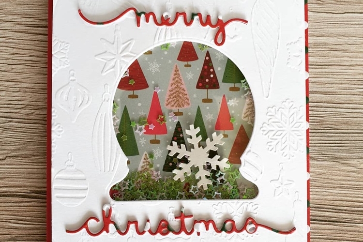 Weihnachtskarte mit Schüttelfenster Schneekugel