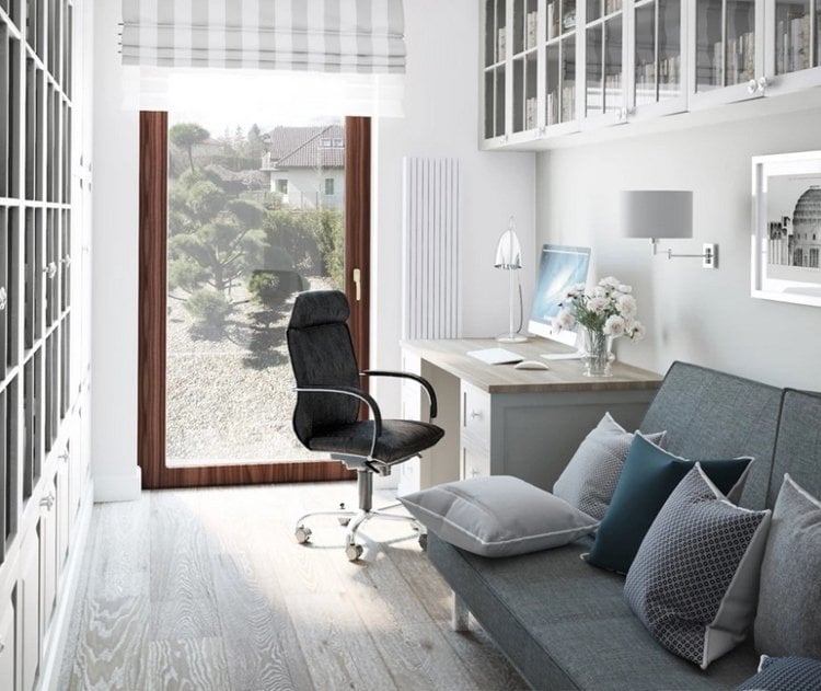 arbeitszimmer mit sofa einrichten in modernem landhausstil