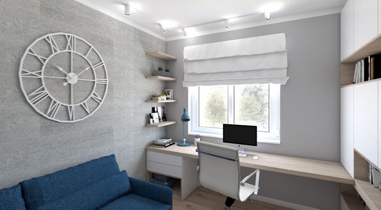 gäste und arbeitszimmer-kombi in grau weiß und blau
