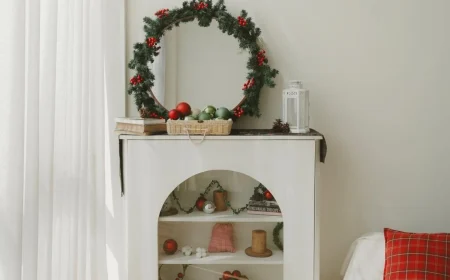 spiegel weihnachtlich dekoriert mit beerenkranz