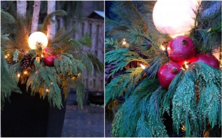 weihnachtsdeko kübel draussen aus naturmaterialien