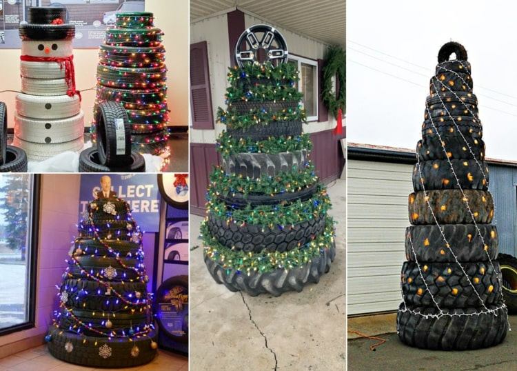 Alternative zum klassischen Weihnachtsbaum aus Reifen mit Lichterketten und Weihnachtsgirlanden