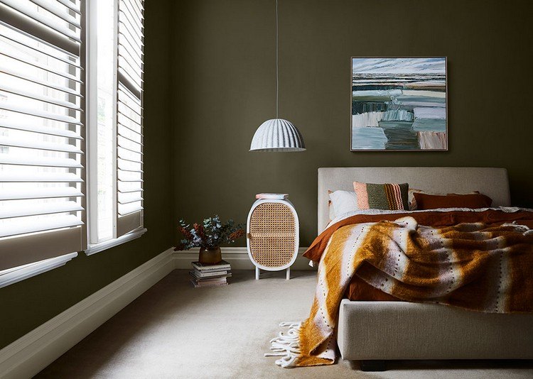 Trend Wandfarbe für Schlafzimmer Olivgrün dunkel