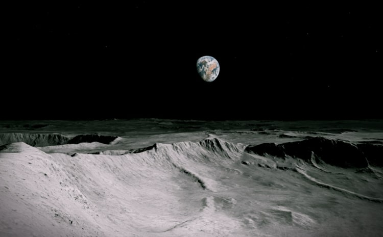 Virtuell reisen auf den Mond mit Blick zur Erde