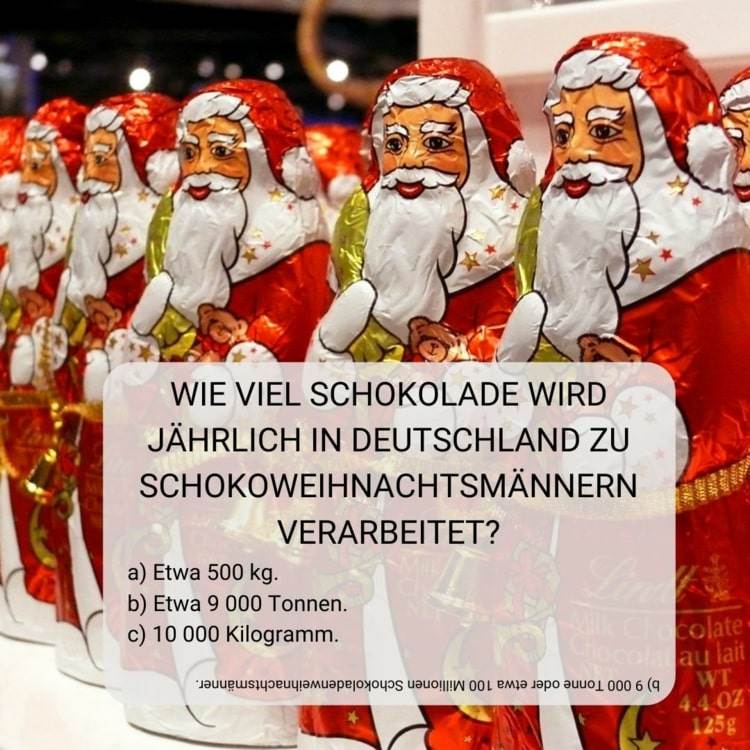 Wie viel Schokolade wird jedes Jahr in Deutschland zu Schokoweihnachtsmännern verarbeitet