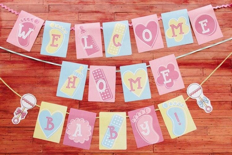 Willkommen Baby Banner als Deko für Empfang zuhause nach Geburt