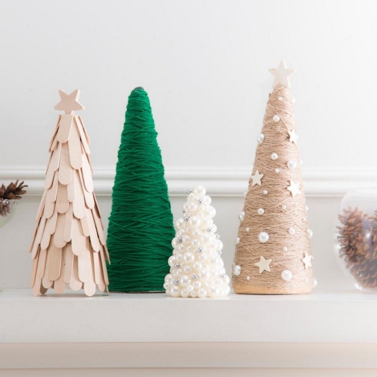 styropor kegel weihnachtsbaum unterschiedlich dekorieren