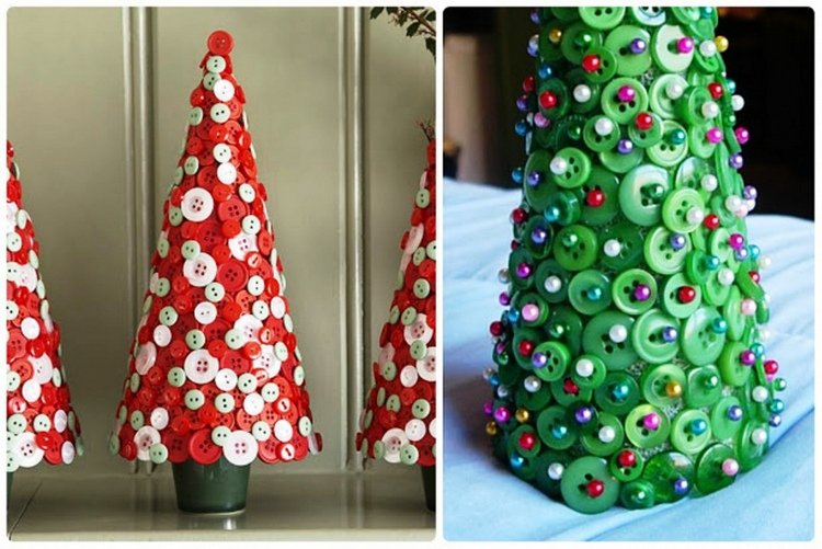 weihnachtsbaum deko selber basteln für kinder aus knöpfen