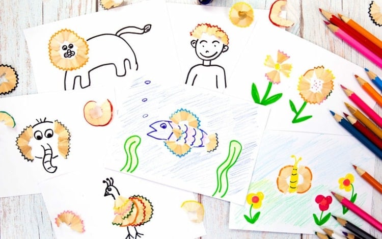 Bilder aus Holz mit Kindern basteln - Kleine Motive zeichnen und verschenken