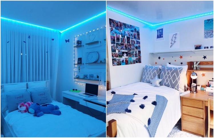 Blaue LED Beleuchtung im Jugendzimmer an der Decke