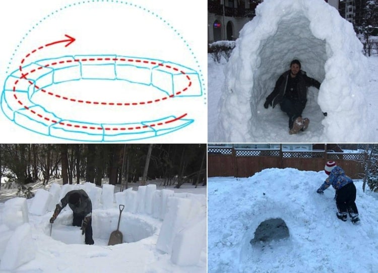 DIY Iglu aus Schneeblöcken für den Garten bei viel Winterschnee