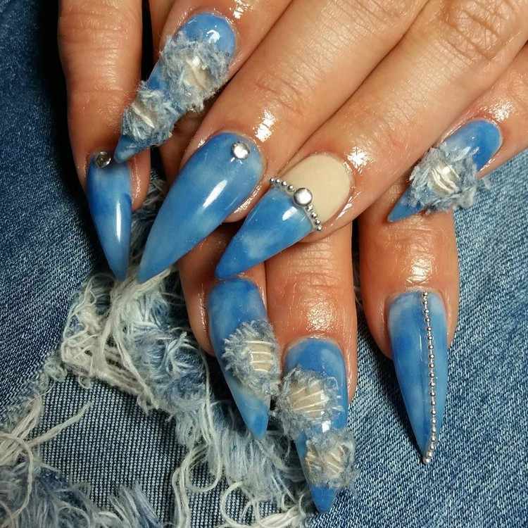 Denim Nageldesign Pearl Nails Nageltrend Blaue Nägel Ideen