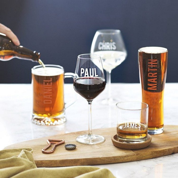 Designs für Gläser ätzen Namen auf Bierglas
