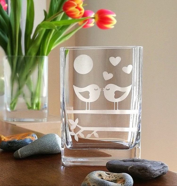 Designs mit Vögeln zum Valentinstag auf Gläser ätzen Anleitung