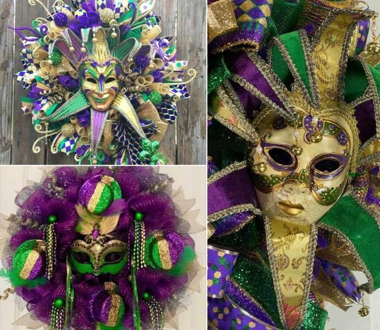 Faschingstürkranz mit venenzianischer Maske für eine Karneval Deko mit italienischem Flair