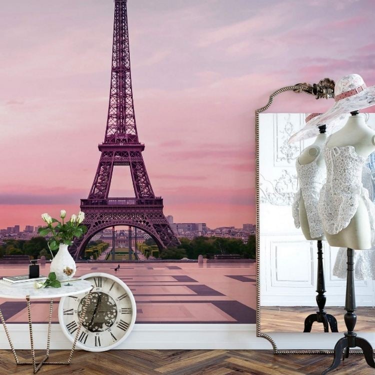 Fototapete Eiffelturm rosa perfekt zum Pariser Vintage Stil
