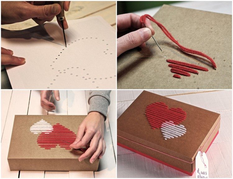Geschenkbox für Valentinstag sticken mit Herz Motiv