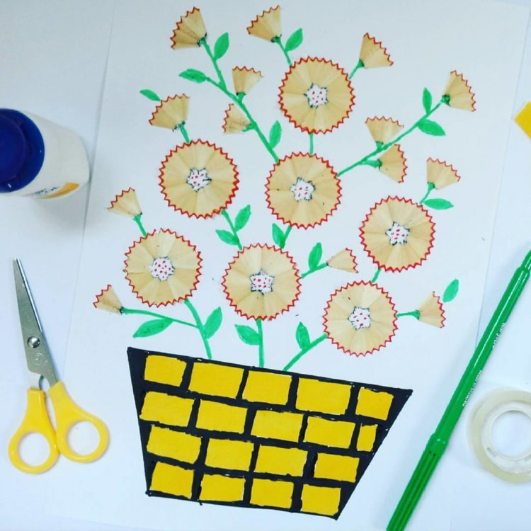 Hübsche Idee für Bilder aus Holz zum Muttertag - Blumen im Topf