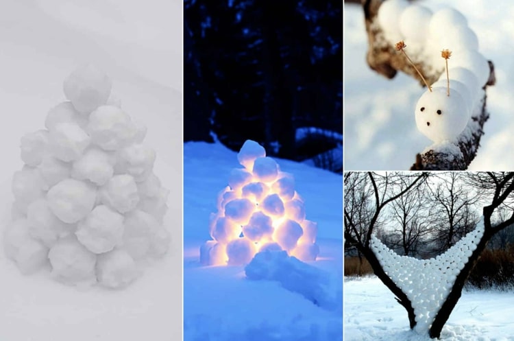 Ideen, was Sie mit Schnee bauen können - Mit Schneekugeln den Garten dekorieren