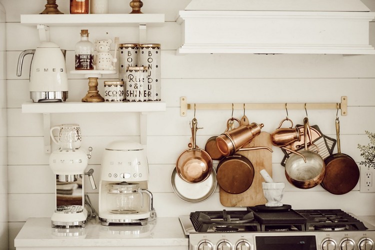 Kochgeschirr Kupfer Pinterest Trends für Küche Ideen für offene Wandregale